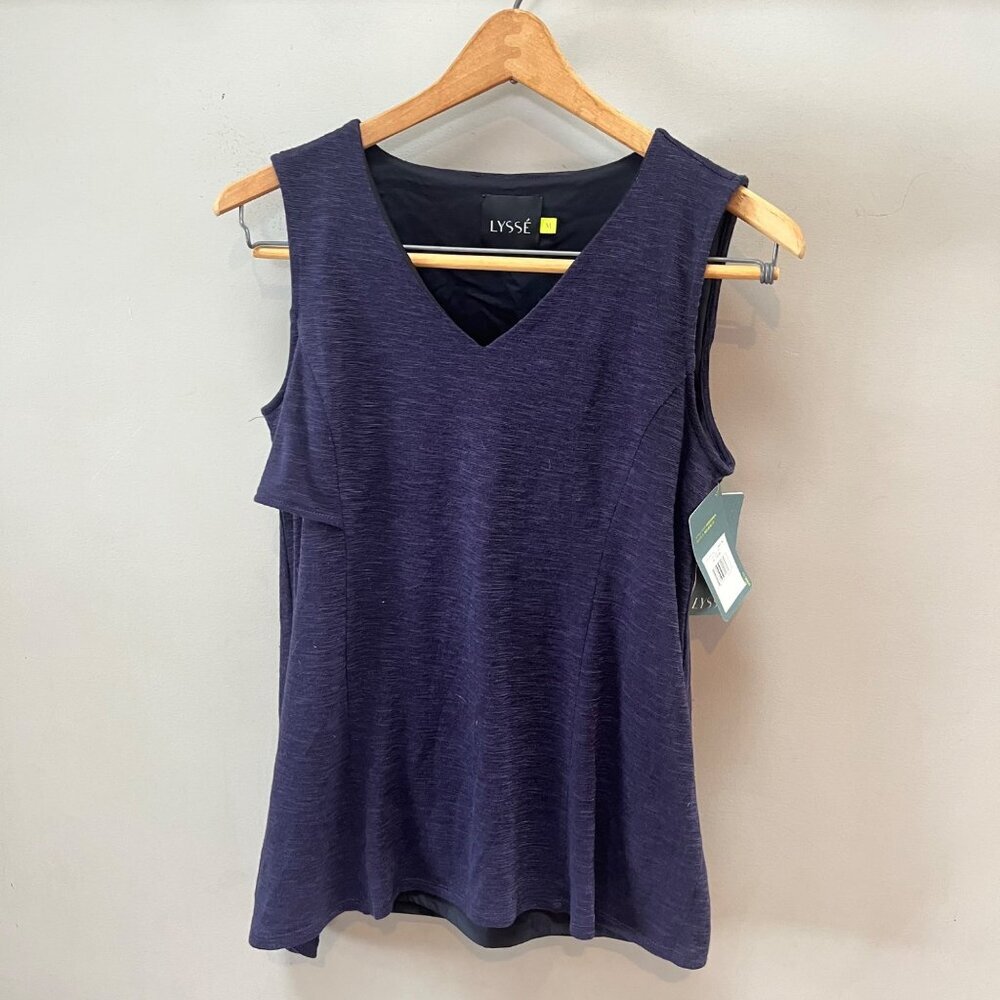 NEW Lyssé Womens Sleeveless Navy V-Neck Tank‎ Top M Polyester Blend